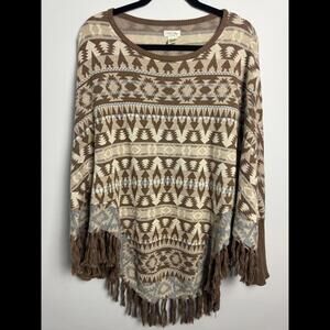 Tasha Polizzi Aztec Southwestern Sweater  Sweater Shawl Fringe Poncho